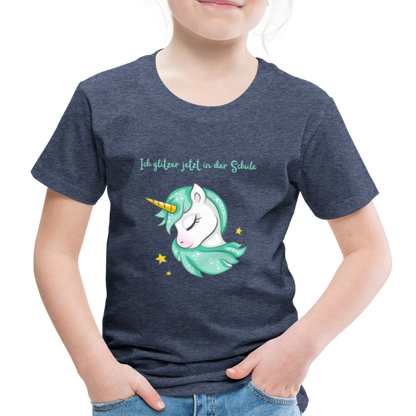 Kinder Premium T-Shirt - Glitzer Einhorn - Blau meliert