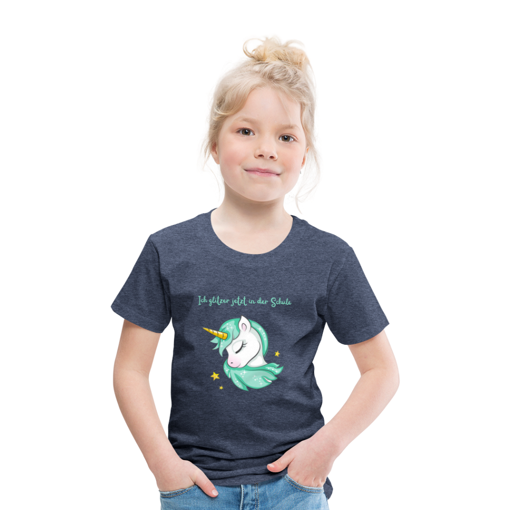 Kinder Premium T-Shirt - Glitzer Einhorn - Blau meliert