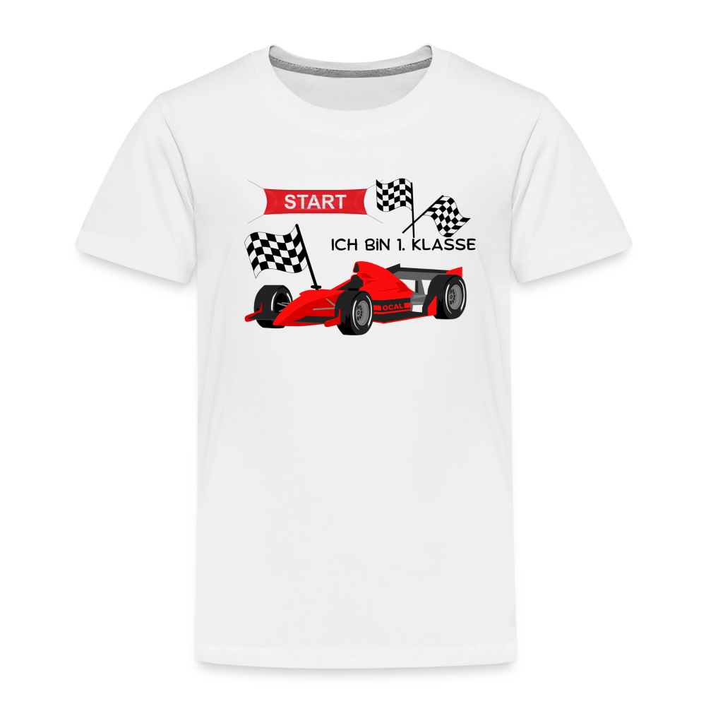 Kinder Premium T-Shirt - Einschulung 2023 Rennauto - weiß