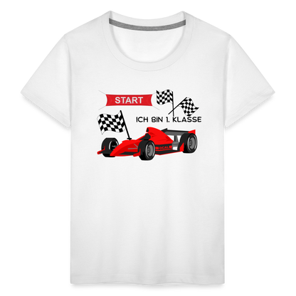 Kinder Premium T-Shirt - Einschulung 2023 Rennauto - weiß