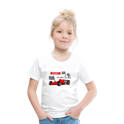 Kinder Premium T-Shirt - Einschulung 2023 Rennauto - weiß