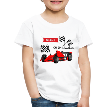 Kinder Premium T-Shirt - Einschulung 2023 Rennauto - weiß