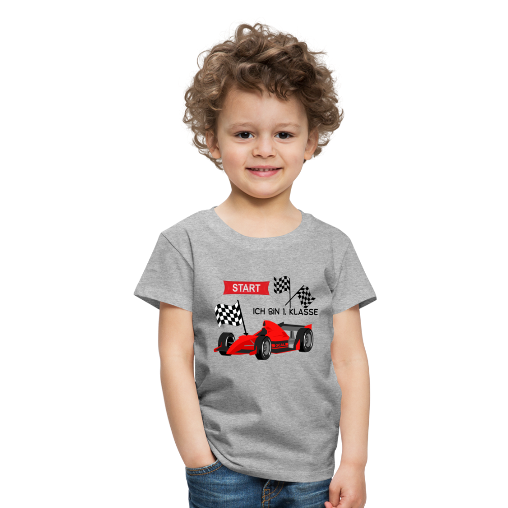 Kinder Premium T-Shirt - Einschulung 2023 Rennauto - Grau meliert