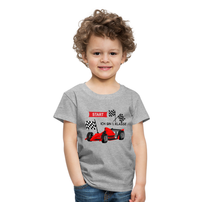 Kinder Premium T-Shirt - Einschulung 2023 Rennauto - Grau meliert