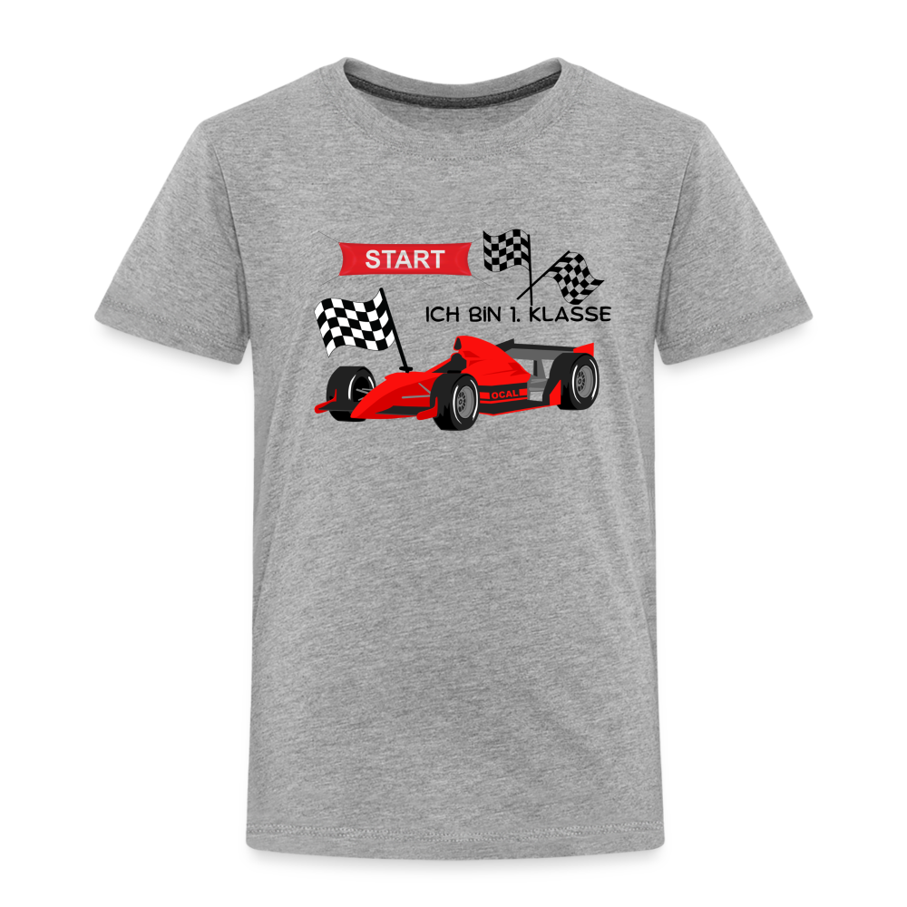 Kinder Premium T-Shirt - Einschulung 2023 Rennauto - Grau meliert