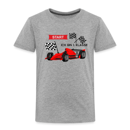 Kinder Premium T-Shirt - Einschulung 2023 Rennauto - Grau meliert