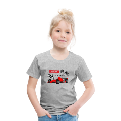 Kinder Premium T-Shirt - Einschulung 2023 Rennauto - Grau meliert