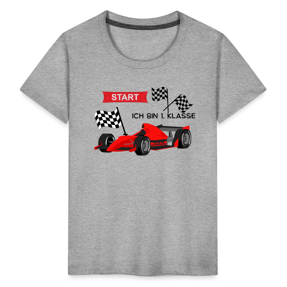 Kinder Premium T-Shirt - Einschulung 2023 Rennauto - Grau meliert