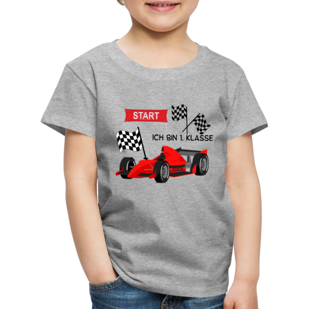 Kinder Premium T-Shirt - Einschulung 2023 Rennauto - Grau meliert