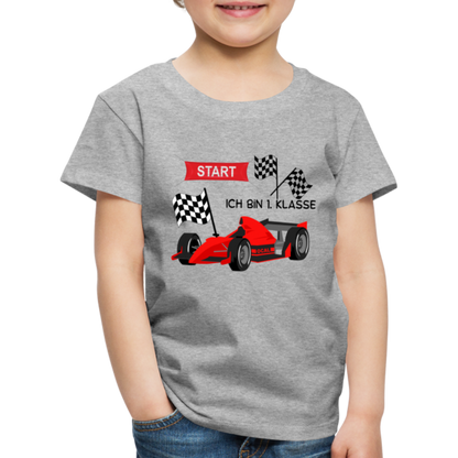 Kinder Premium T-Shirt - Einschulung 2023 Rennauto - Grau meliert