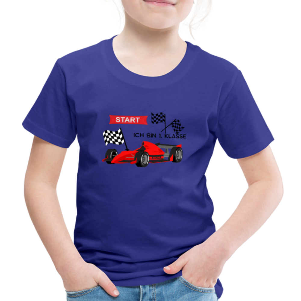 Kinder Premium T-Shirt - Einschulung 2023 Rennauto - Königsblau