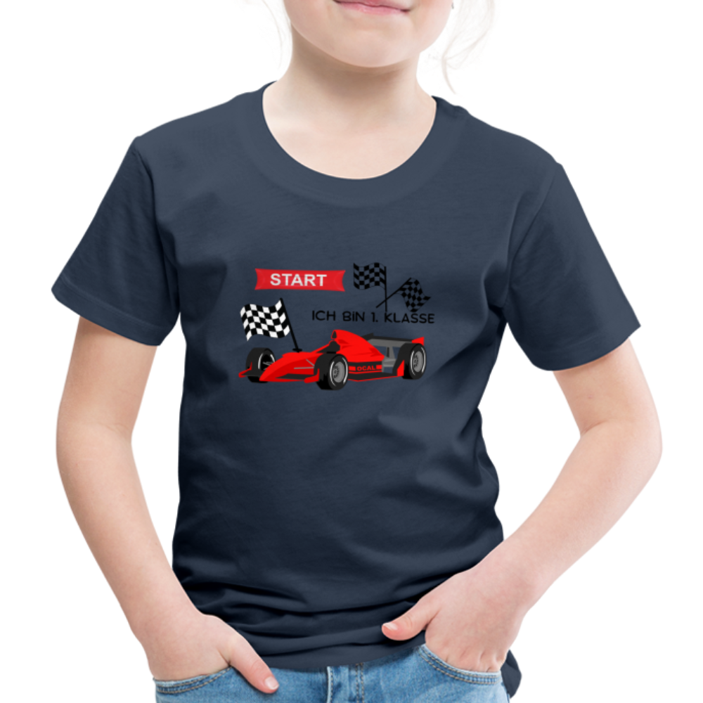 Kinder Premium T-Shirt - Einschulung 2023 Rennauto - Navy