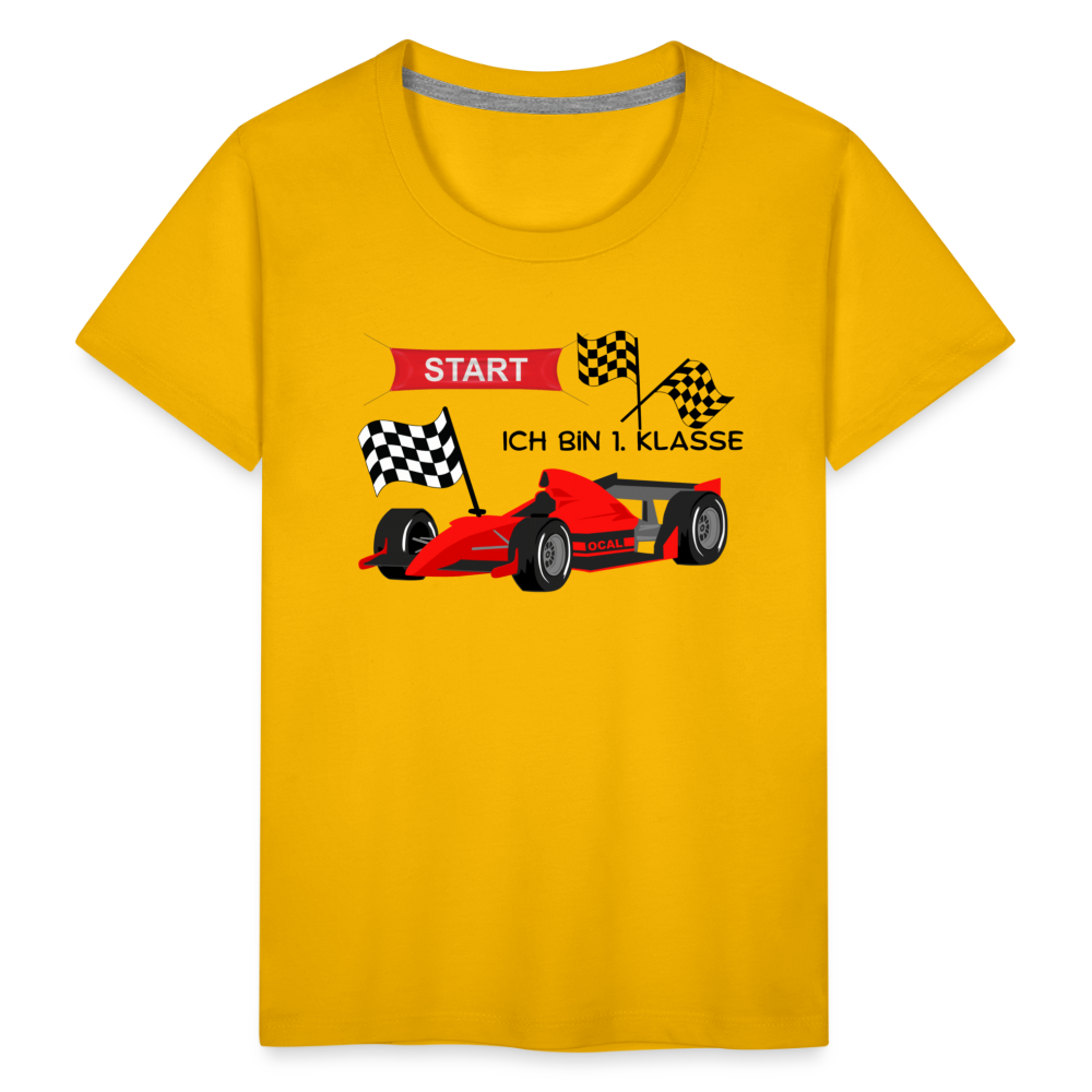 Kinder Premium T-Shirt - Einschulung 2023 Rennauto - Sonnengelb