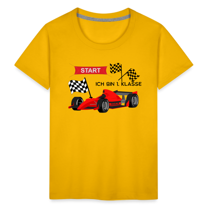 Kinder Premium T-Shirt - Einschulung 2023 Rennauto - Sonnengelb