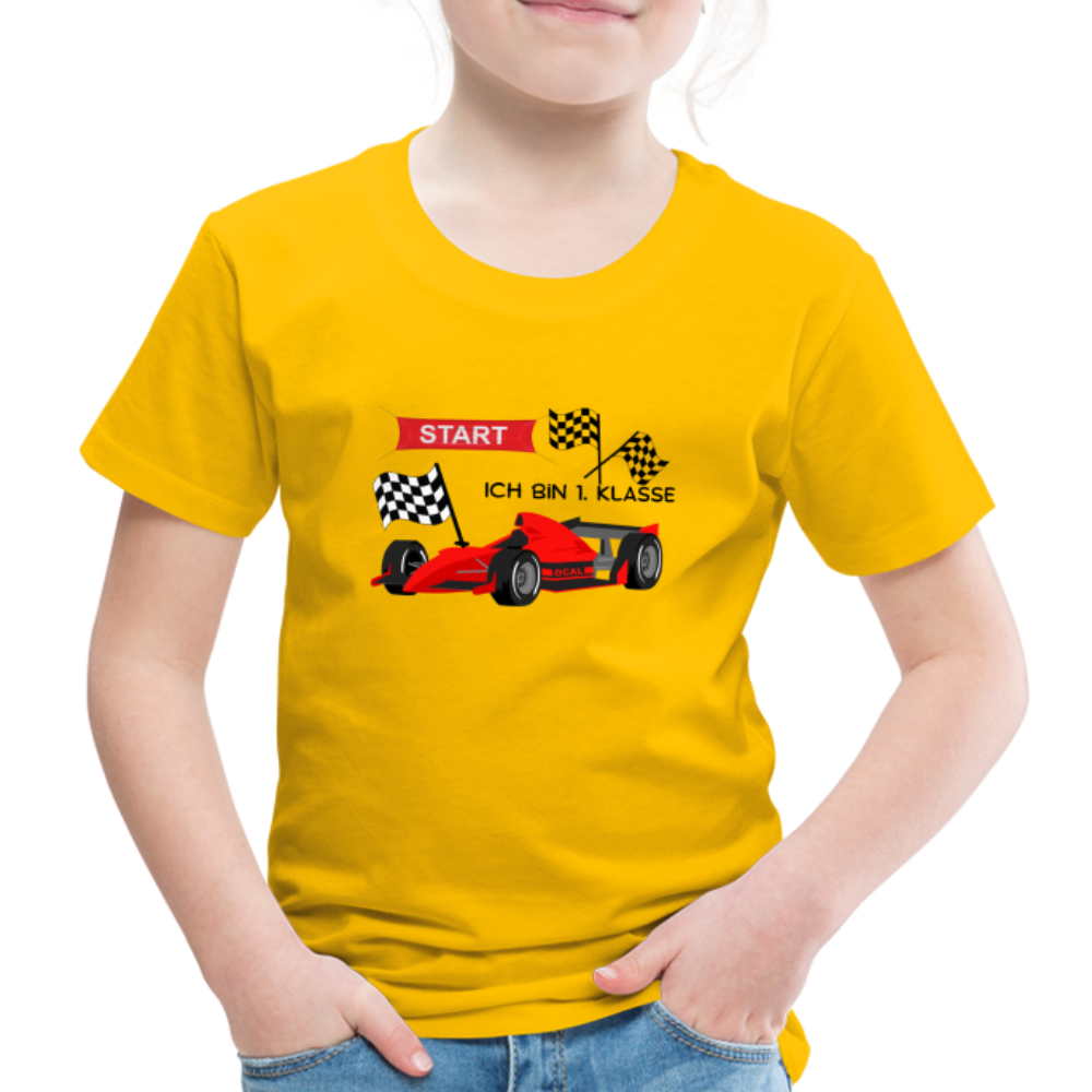 Kinder Premium T-Shirt - Einschulung 2023 Rennauto - Sonnengelb