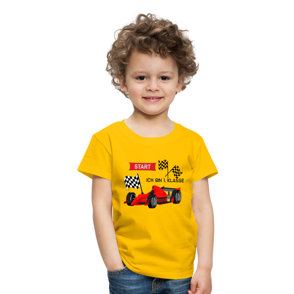 Kinder Premium T-Shirt - Einschulung 2023 Rennauto - Sonnengelb