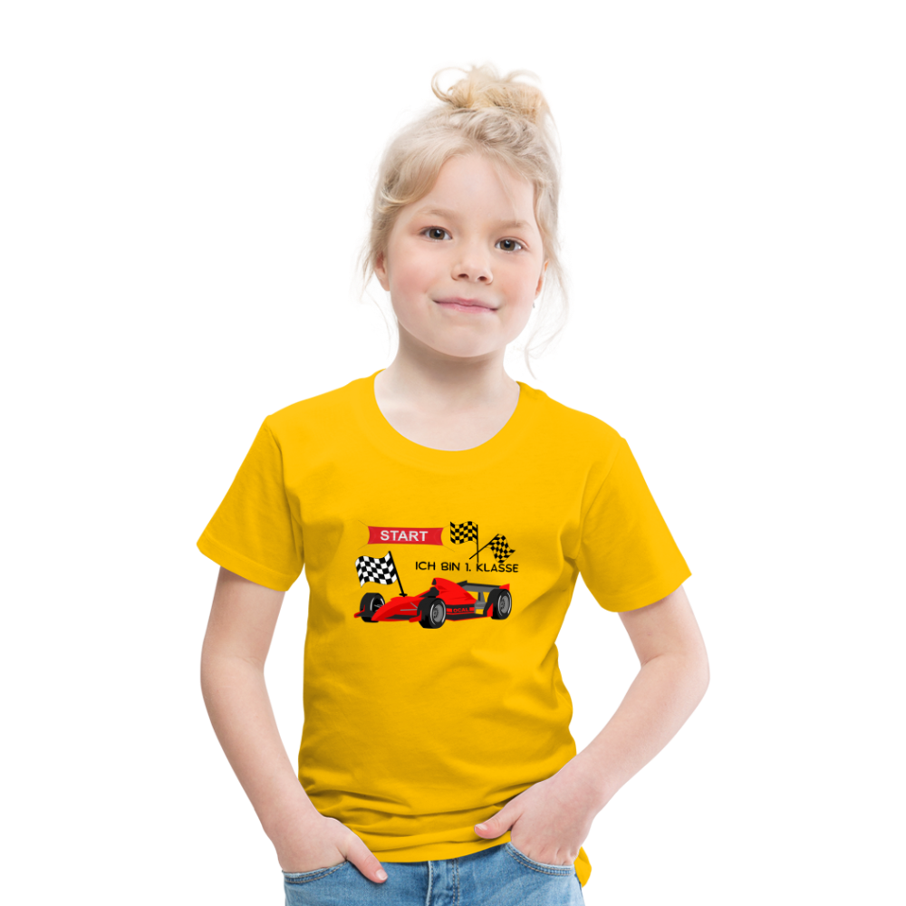 Kinder Premium T-Shirt - Einschulung 2023 Rennauto - Sonnengelb