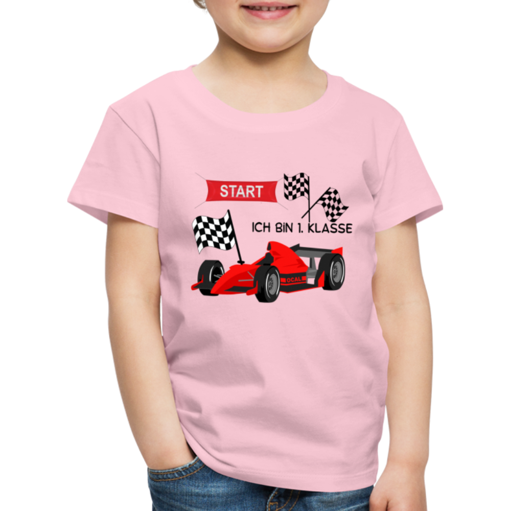 Kinder Premium T-Shirt - Einschulung 2023 Rennauto - Hellrosa