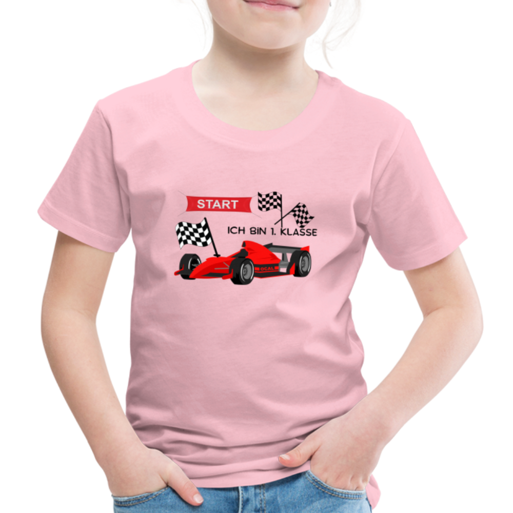 Kinder Premium T-Shirt - Einschulung 2023 Rennauto - Hellrosa