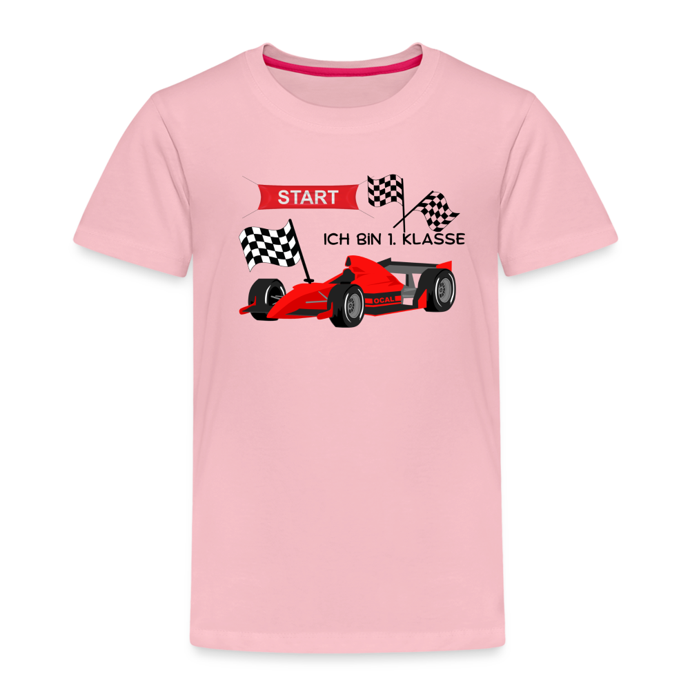 Kinder Premium T-Shirt - Einschulung 2023 Rennauto - Hellrosa