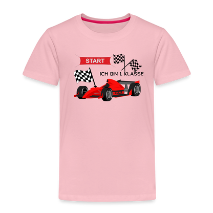 Kinder Premium T-Shirt - Einschulung 2023 Rennauto - Hellrosa