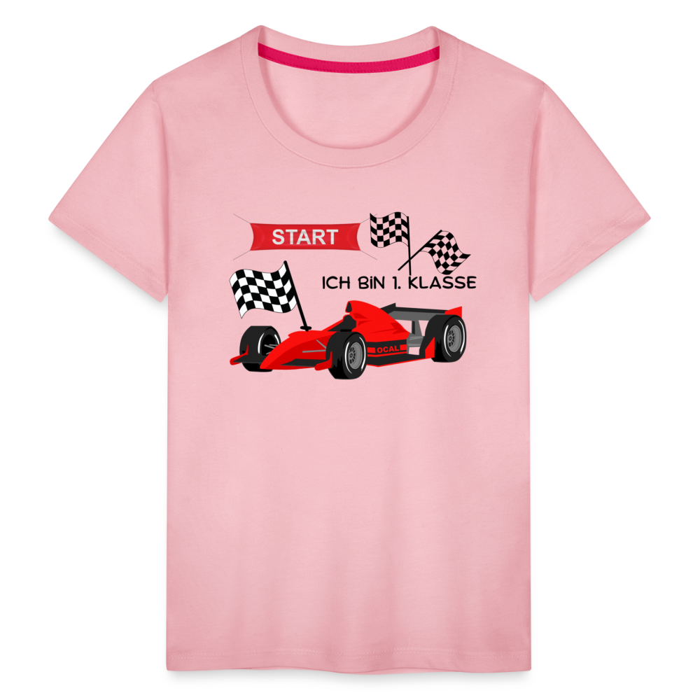 Kinder Premium T-Shirt - Einschulung 2023 Rennauto - Hellrosa