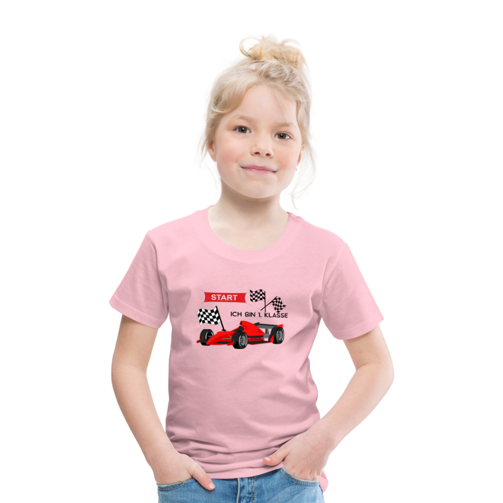 Kinder Premium T-Shirt - Einschulung 2023 Rennauto - Hellrosa