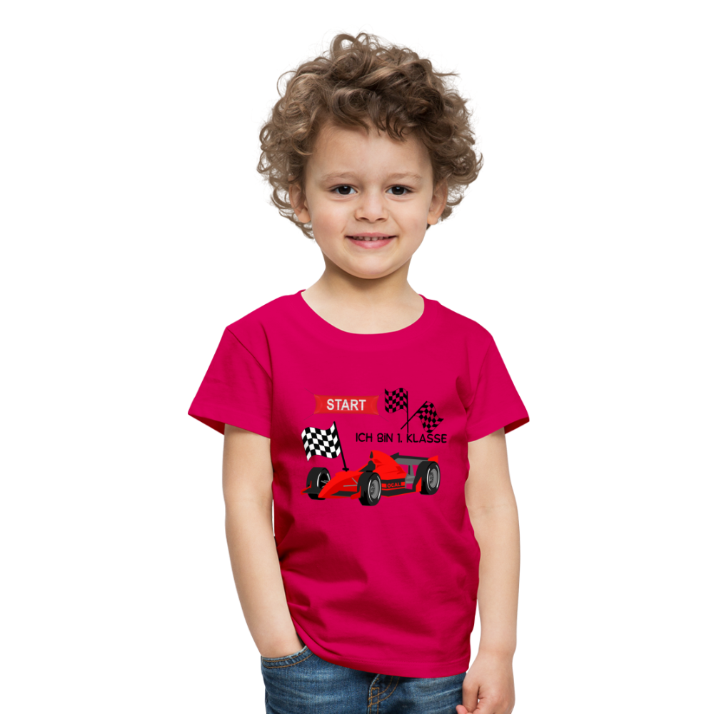 Kinder Premium T-Shirt - Einschulung 2023 Rennauto - dunkles Pink