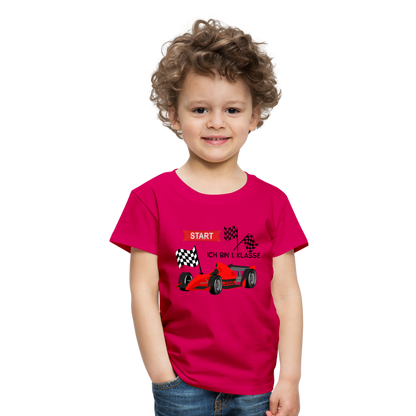 Kinder Premium T-Shirt - Einschulung 2023 Rennauto - dunkles Pink