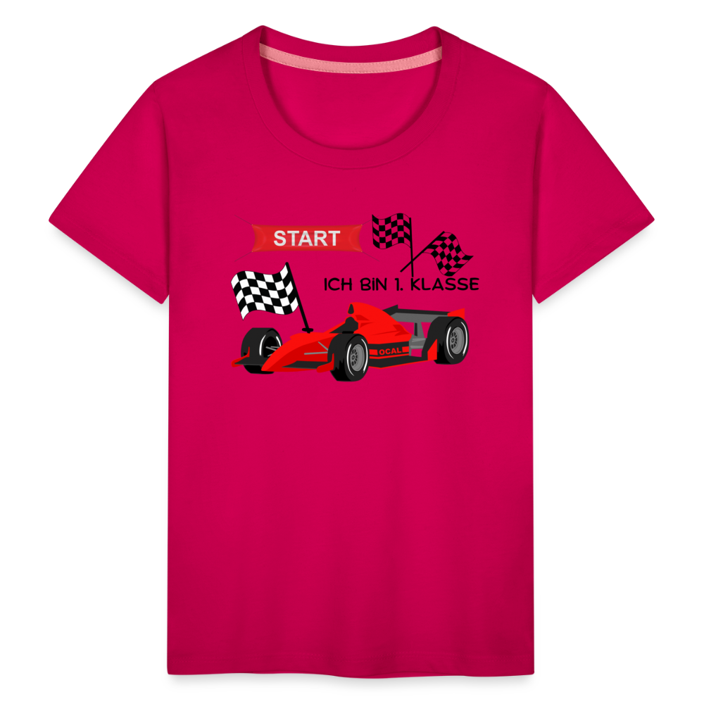 Kinder Premium T-Shirt - Einschulung 2023 Rennauto - dunkles Pink