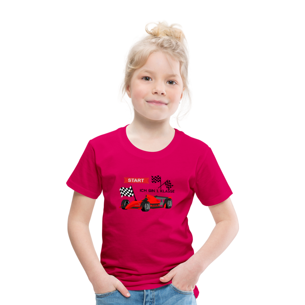 Kinder Premium T-Shirt - Einschulung 2023 Rennauto - dunkles Pink