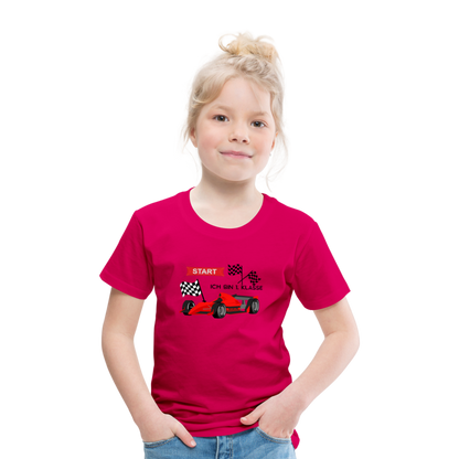 Kinder Premium T-Shirt - Einschulung 2023 Rennauto - dunkles Pink