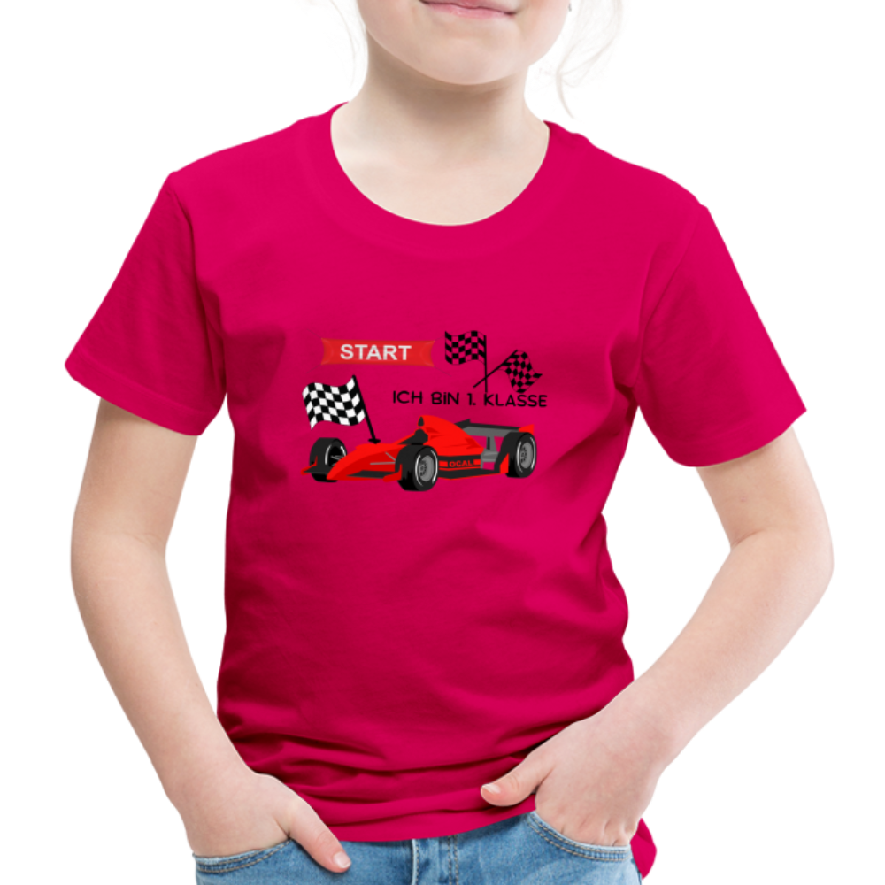 Kinder Premium T-Shirt - Einschulung 2023 Rennauto - dunkles Pink