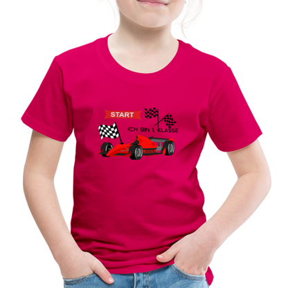 Kinder Premium T-Shirt - Einschulung 2023 Rennauto - dunkles Pink