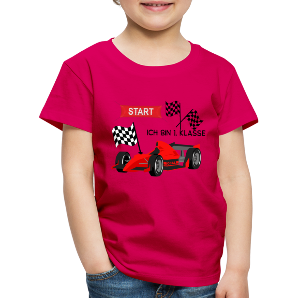 Kinder Premium T-Shirt - Einschulung 2023 Rennauto - dunkles Pink