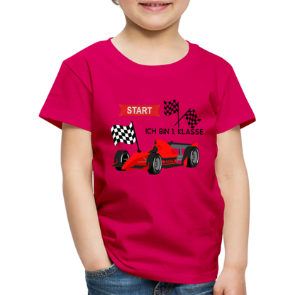 Kinder Premium T-Shirt - Einschulung 2023 Rennauto - dunkles Pink