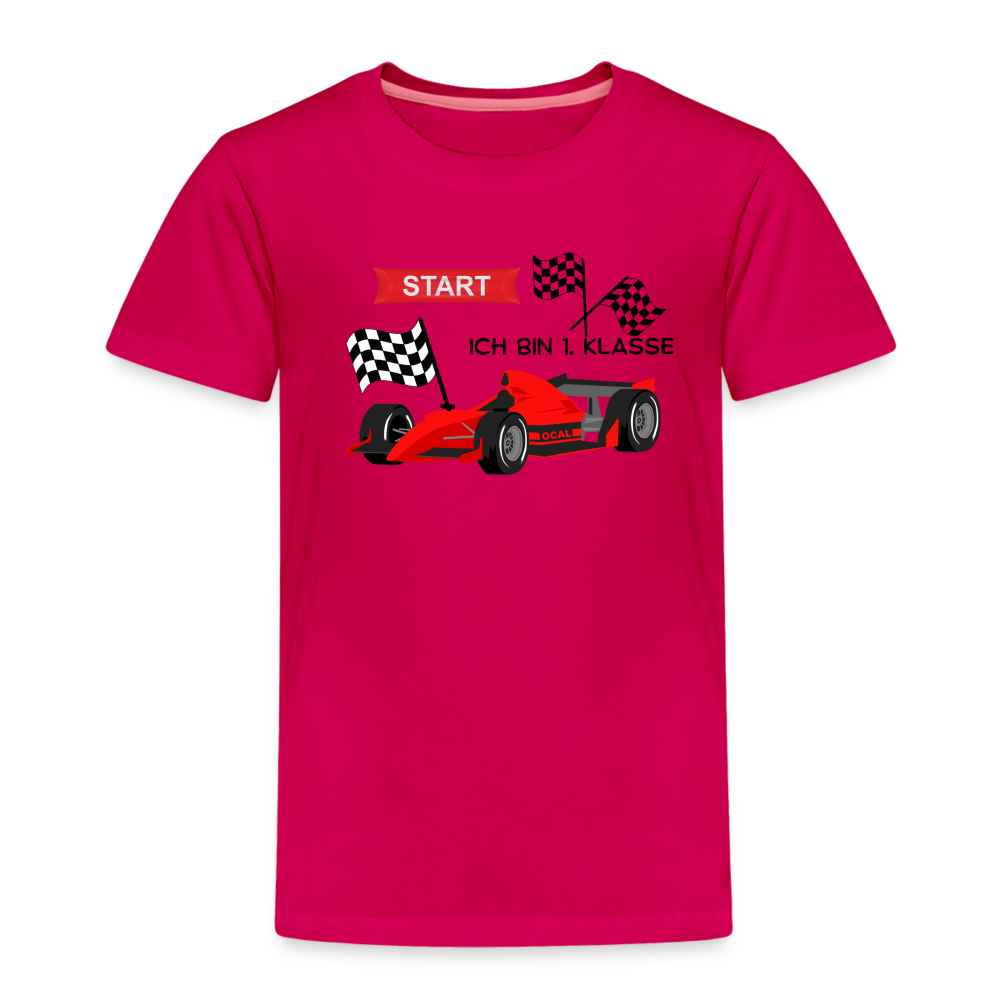 Kinder Premium T-Shirt - Einschulung 2023 Rennauto - dunkles Pink