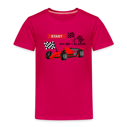 Kinder Premium T-Shirt - Einschulung 2023 Rennauto - dunkles Pink