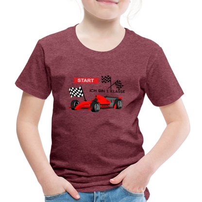 Kinder Premium T-Shirt - Einschulung 2023 Rennauto - Bordeauxrot meliert