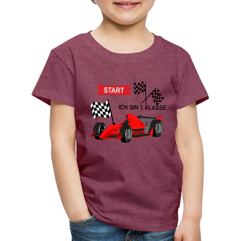 Kinder Premium T-Shirt - Einschulung 2023 Rennauto - Bordeauxrot meliert