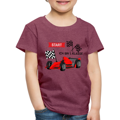 Kinder Premium T-Shirt - Einschulung 2023 Rennauto - Bordeauxrot meliert