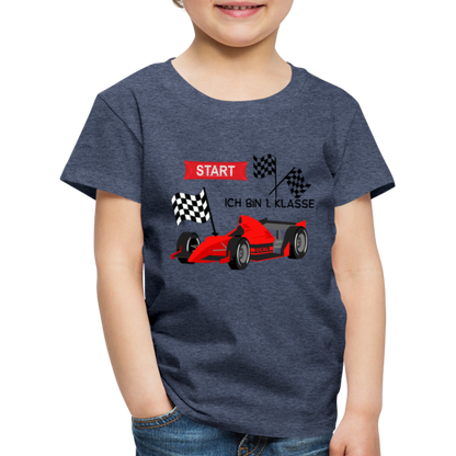 Kinder Premium T-Shirt - Einschulung 2023 Rennauto - Blau meliert