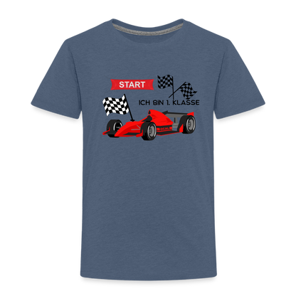 Kinder Premium T-Shirt - Einschulung 2023 Rennauto - Blau meliert