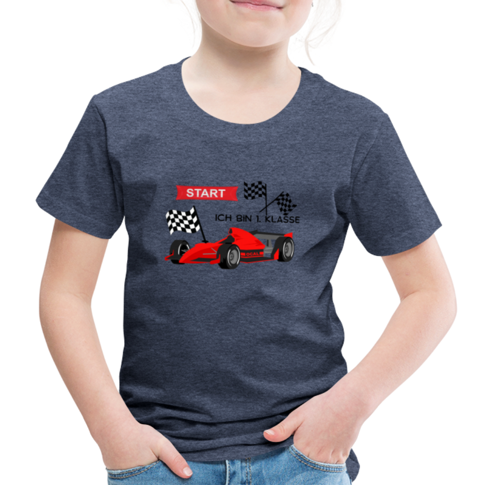 Kinder Premium T-Shirt - Einschulung 2023 Rennauto - Blau meliert