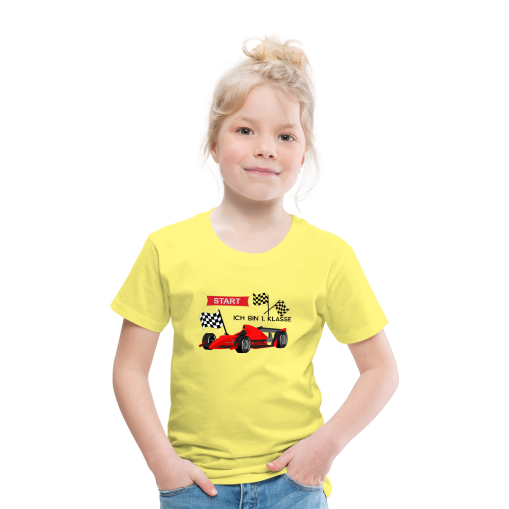 Kinder Premium T-Shirt - Einschulung 2023 Rennauto - Gelb