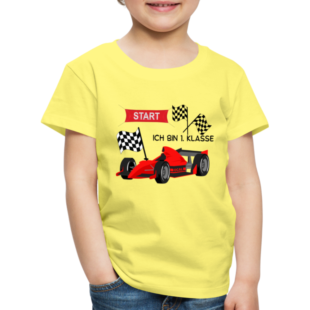 Kinder Premium T-Shirt - Einschulung 2023 Rennauto - Gelb