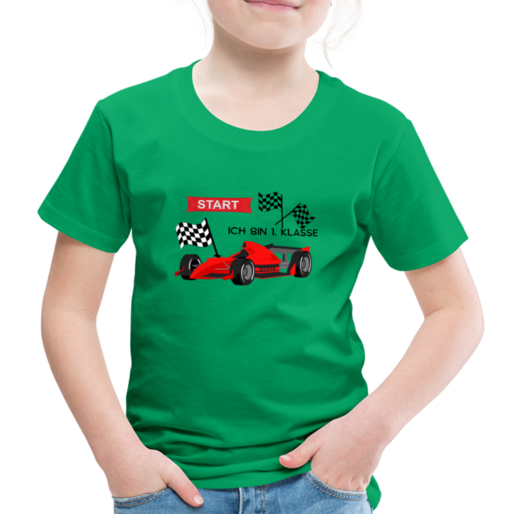 Kinder Premium T-Shirt - Einschulung 2023 Rennauto - Kelly Green