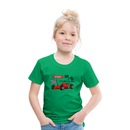 Kinder Premium T-Shirt - Einschulung 2023 Rennauto - Kelly Green