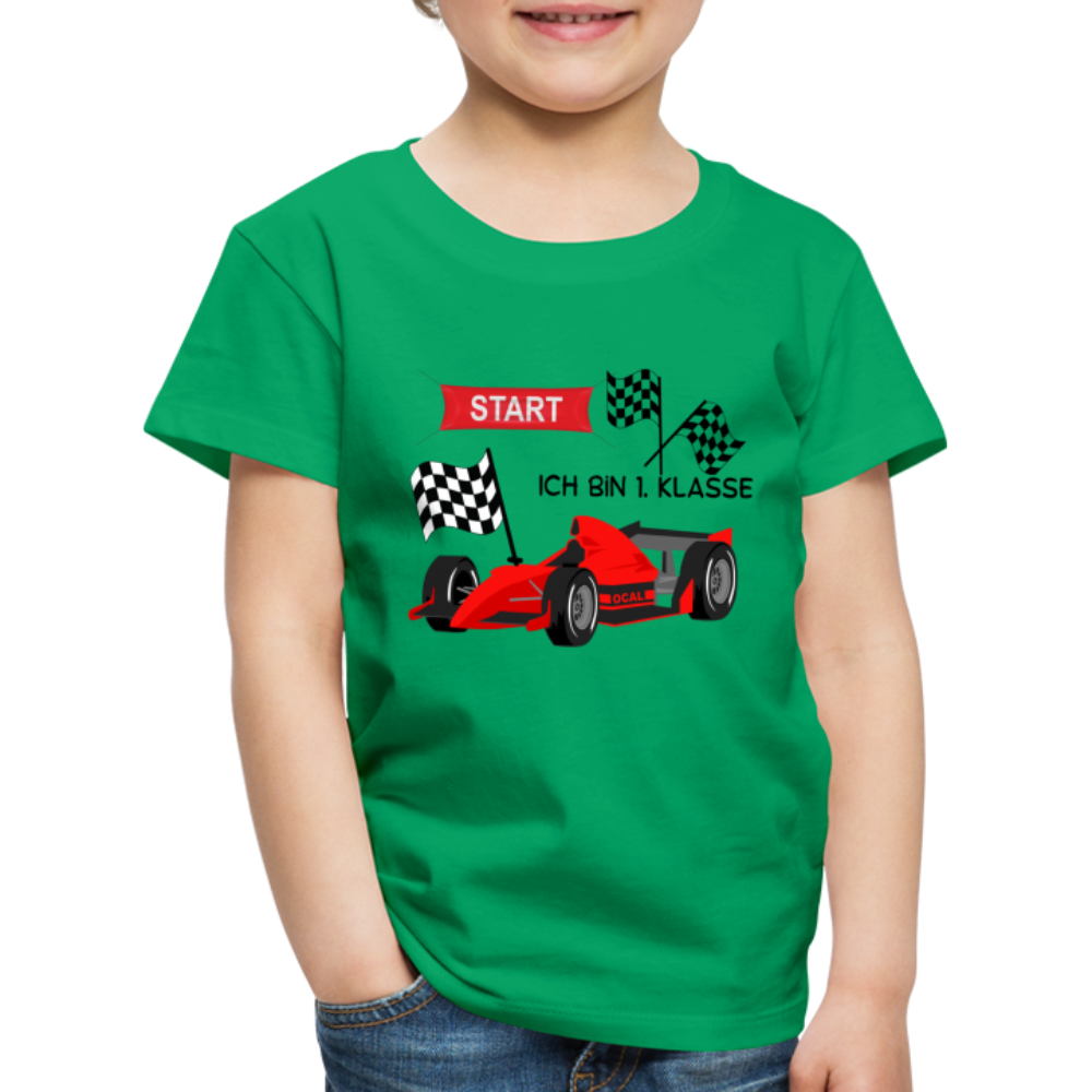 Kinder Premium T-Shirt - Einschulung 2023 Rennauto - Kelly Green