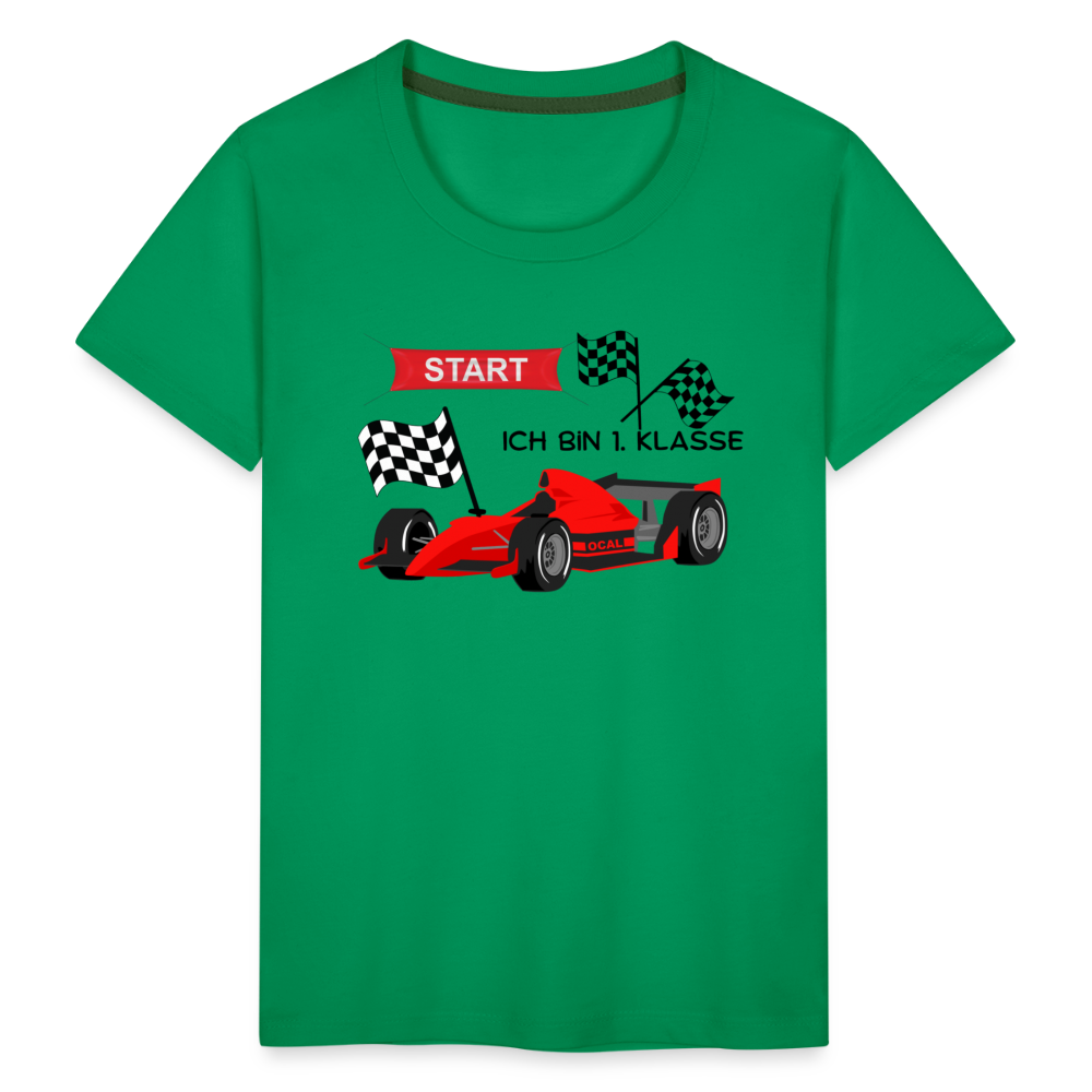 Kinder Premium T-Shirt - Einschulung 2023 Rennauto - Kelly Green